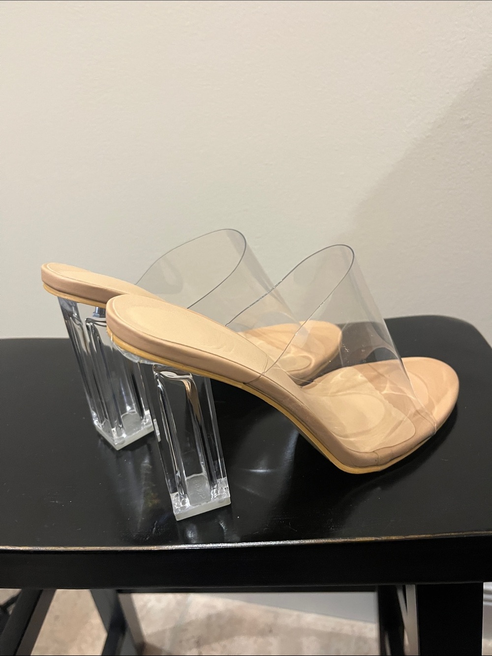 Nude Clear Strap Block Heel Mules - Picture 10 of 10